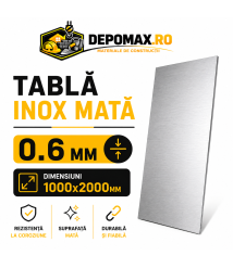 Tabla inox mata AISI 304 2B, 0.6 x 1000 x 2000 mm, 2 mp Tabla inox mata AISI 304 2B, 0.6 x 1000 x 2000 mm, 2 mp